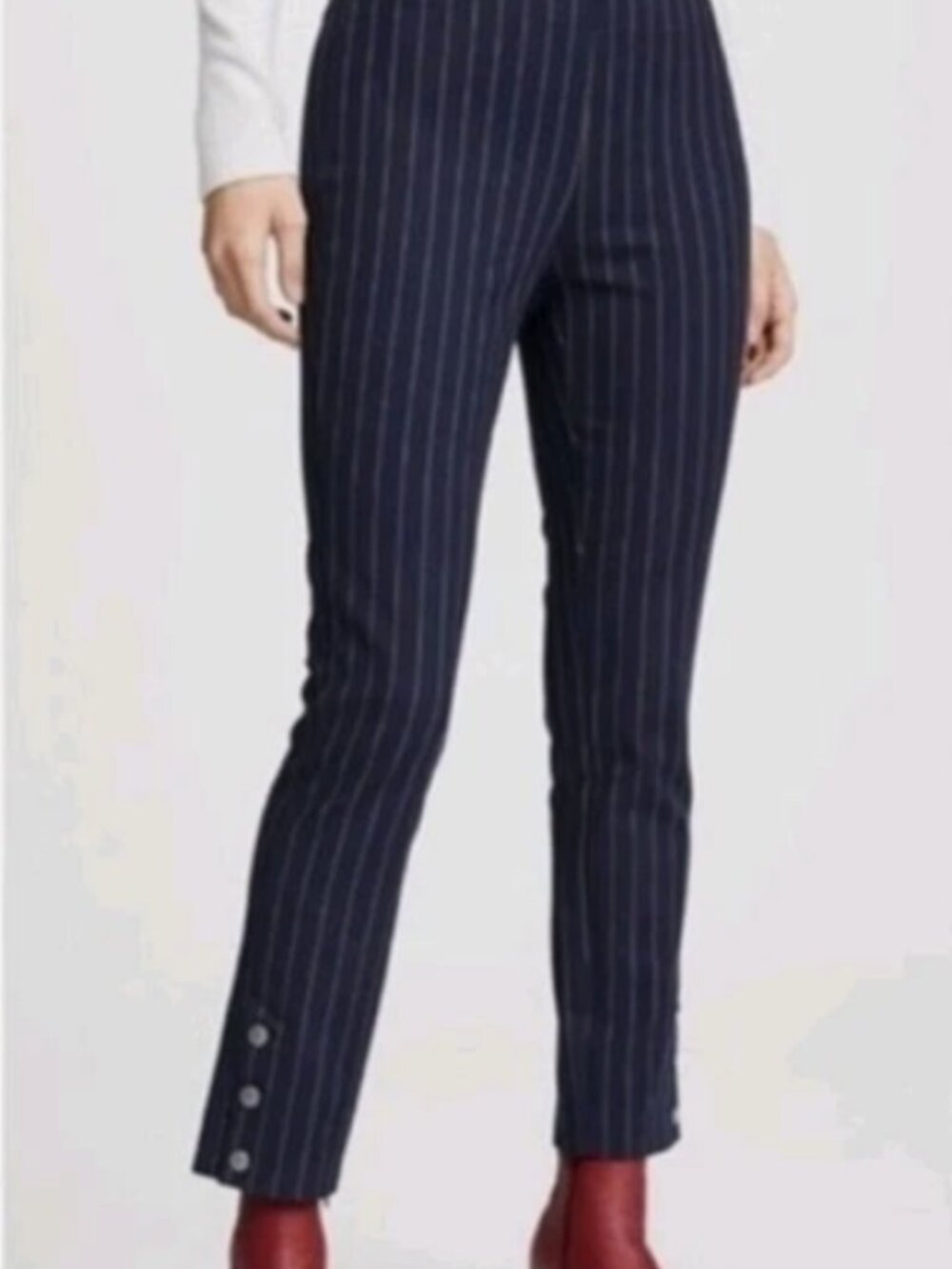 Rag & Bone Simone Cropped Side-Snap Pants Navy Red Pinstripe – Size 2